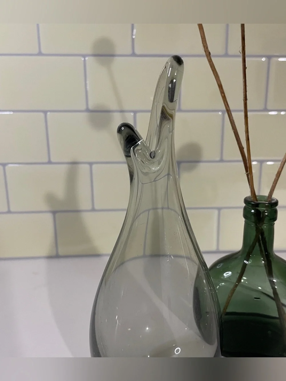 Holmegaard smoke gray, hand blown, duckling vases designed by Per Lütken